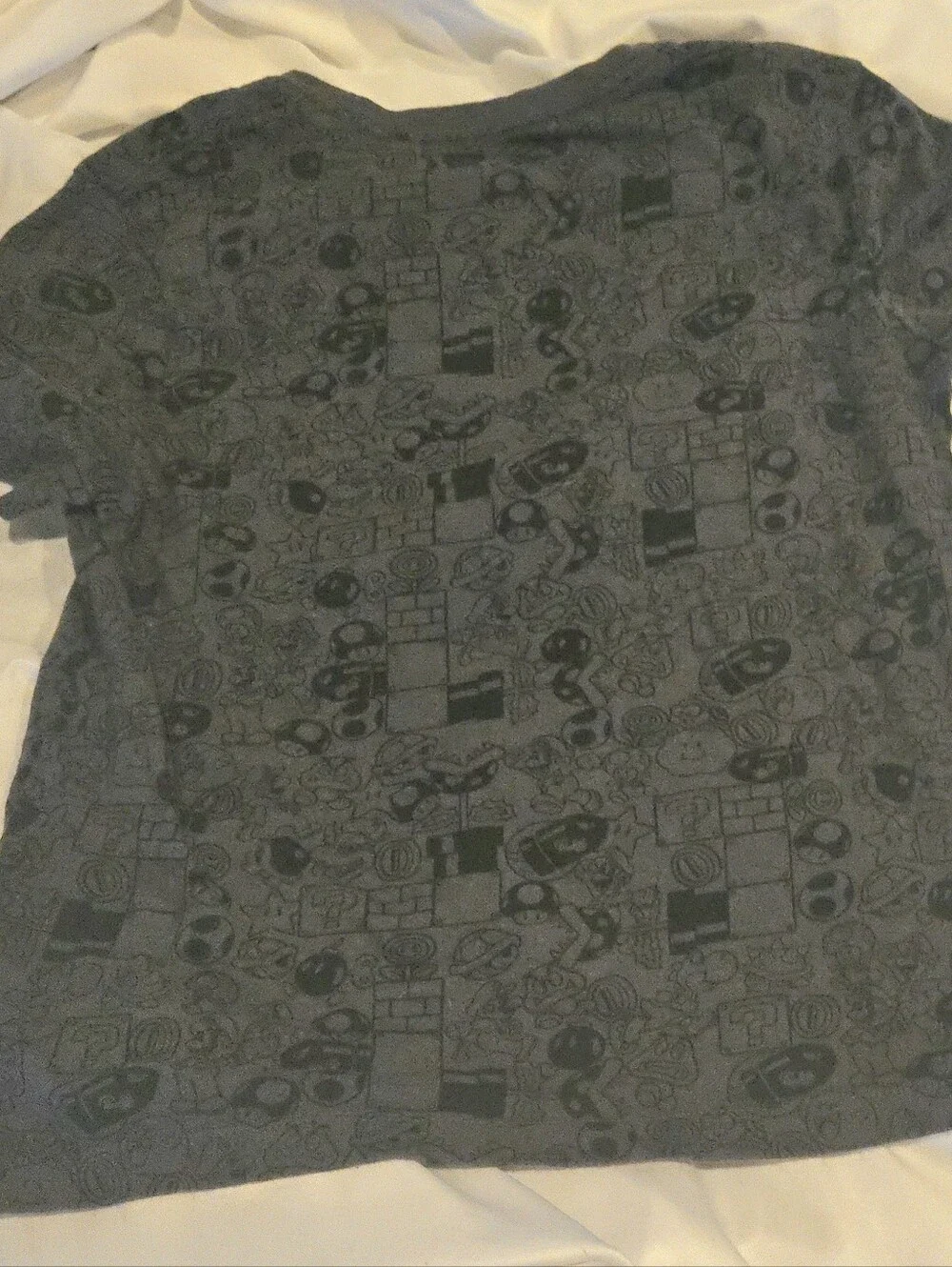 Old Navy Boy's Gray Kids Super Mario Tee with Red, Blue Subtle Game Patterns 8